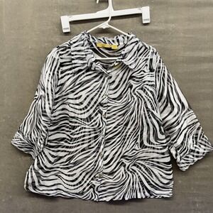 Valerie Stevens Blouse Womens 2XL Black White Zebra Print Sheer Button Up Top